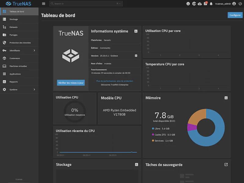 TrueNAS 251001jpg - NAS DIY en 2026 : quel système choisir ?