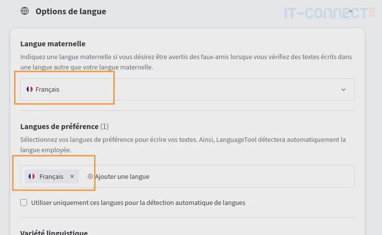 Paramétrage des langues prisses en charge par LanguageTool.