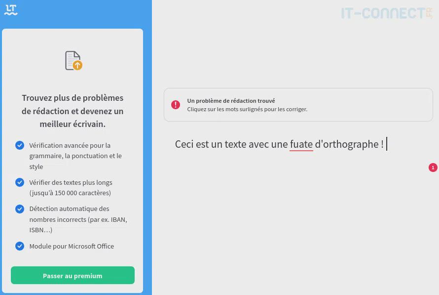 Interface web dédiée de LanguageTool.