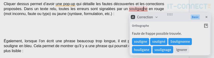 Corrections proposées par LanguageTool.