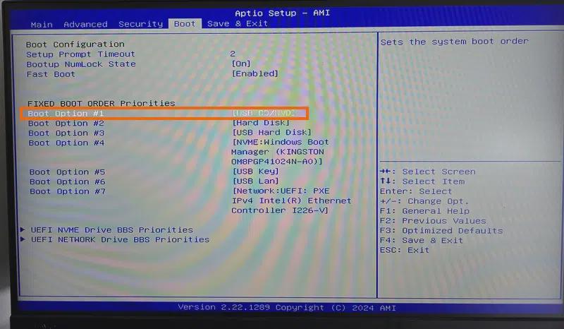 Configurer le BIOS pour booter sur une clé USB Windows 11